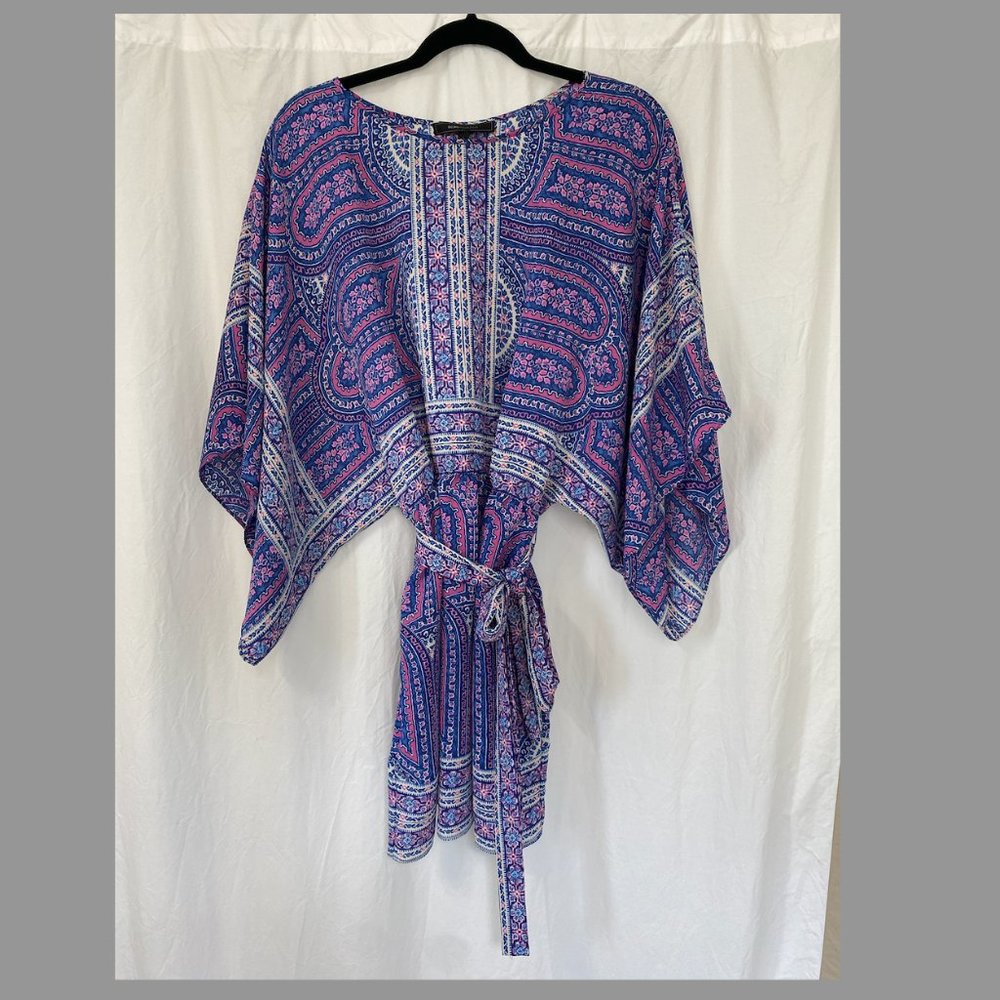 BCBG MaxAzria 2000's Blue & Pink Paisley Smock Tie Dress | Size M